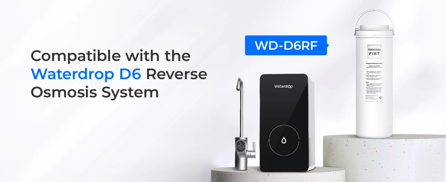 Waterdrop D6RF Filter, Replacement for D6 RO System, 1-Year Lifetime | 6-Stage Filtration, Under-Sink Reverse Osmosis Water Filter Replacement, Long Lifespan, High Capacity, Easy Replacement