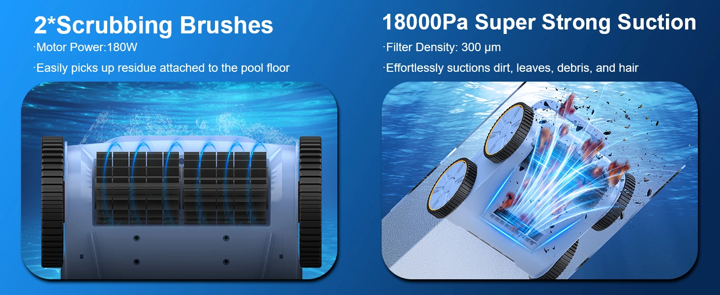 SEAUTO SAT20 Pool Vacuum Up to 180 Mins Run Time, Robotic Pool Cleaner Above Ground for Inground Pools up to 2000 Sq.ft