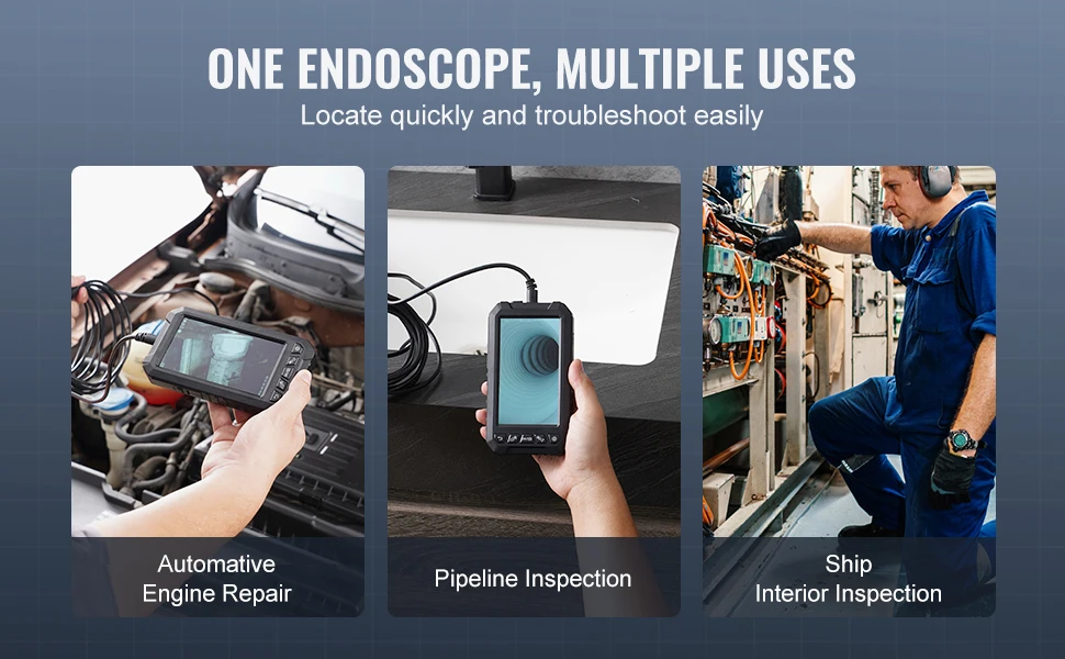 SucceBuy Endoscope Camera Dual Lens Borescope 5" Screen 1080P Inspection Camera with LED Lights Waterproof for Auto Plumbing