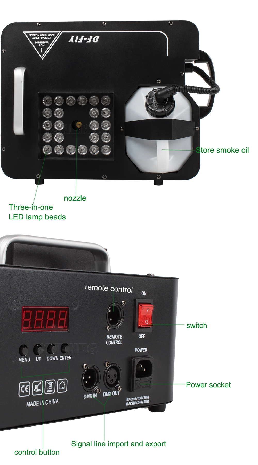 SHEHDS LED 24x9W RGB Somke Machine 1500W Smoke Machine Special effects equipment for KTV Party Wedding Concert