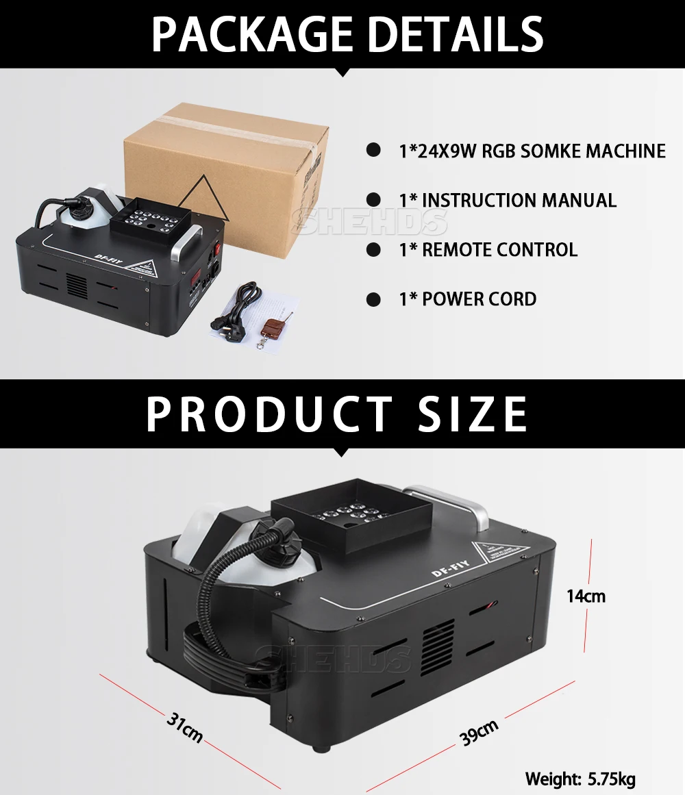 SHEHDS LED 24x9W RGB Somke Machine 1500W Smoke Machine Special effects equipment for KTV Party Wedding Concert