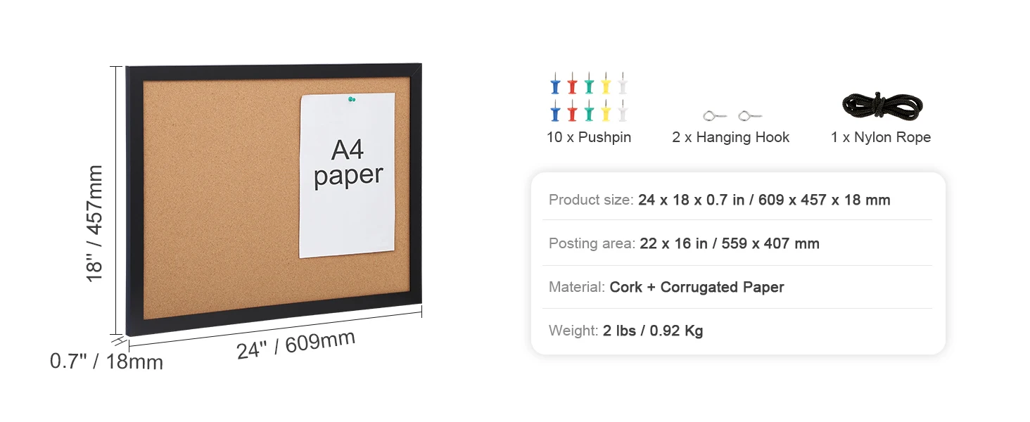 SucceBuy Cork Board 36x24/24x18 in Bulletin Board W/ MDF Sticker Frame Vision Board Includes 10 Pushpins for Display and Decoration