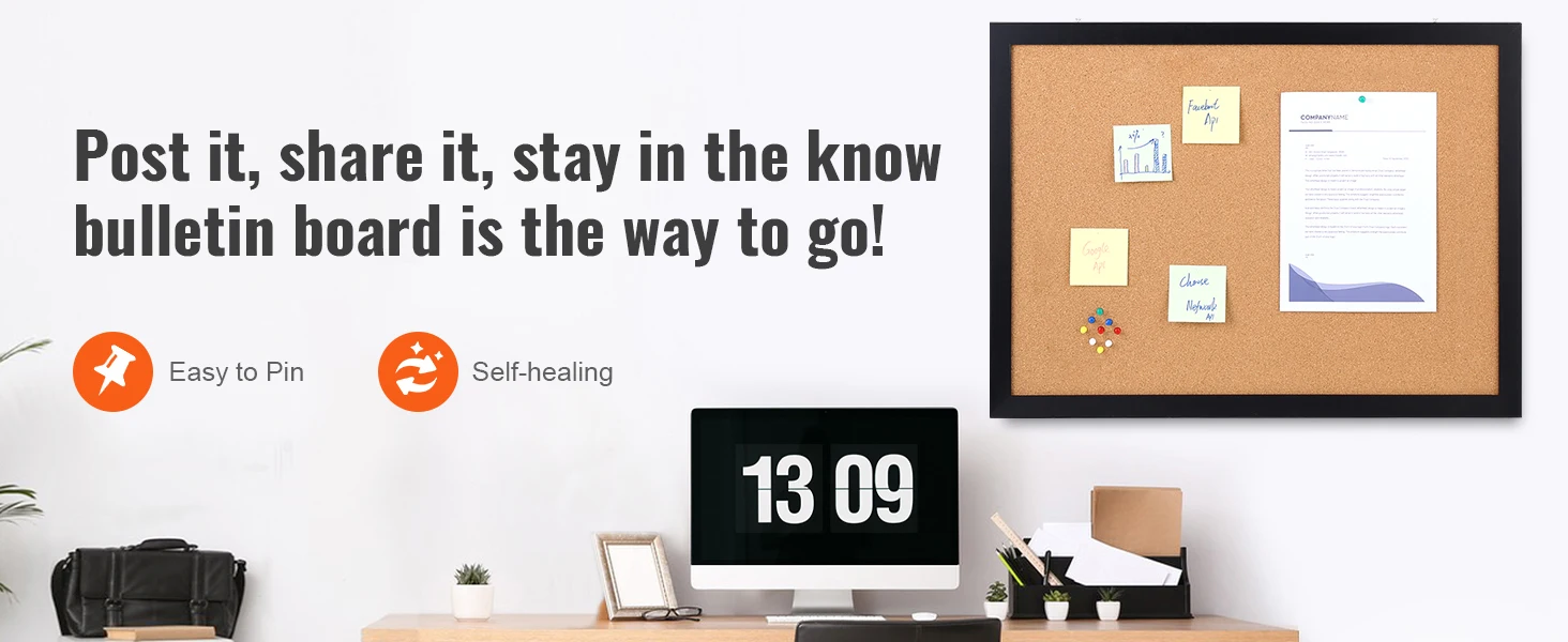 SucceBuy Cork Board 36x24/24x18 in Bulletin Board W/ MDF Sticker Frame Vision Board Includes 10 Pushpins for Display and Decoration