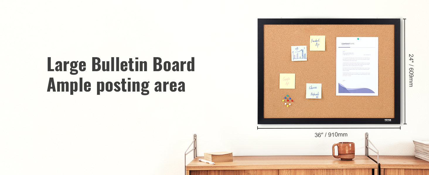SucceBuy Cork Board 36x24/24x18 in Bulletin Board W/ MDF Sticker Frame Vision Board Includes 10 Pushpins for Display and Decoration