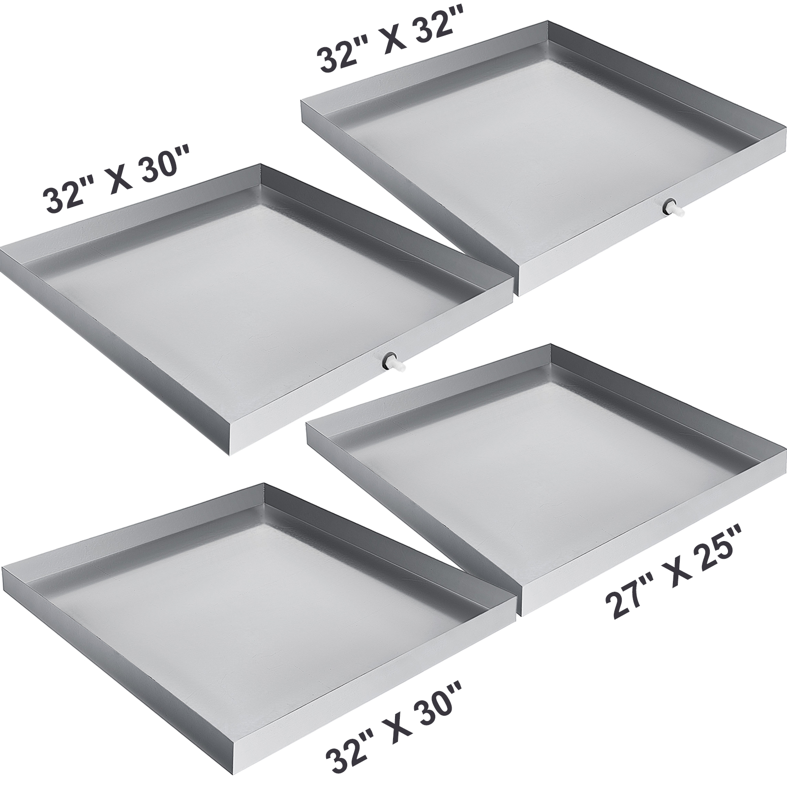 VEVOR Multi-Size Washing Machine Pan Stainless Steel Drip Drain Floor Overflow Catch With Welded Corners Drain Adapter Home Use