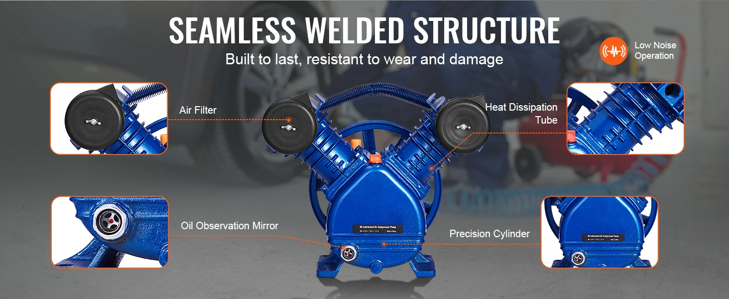 SucceBuy Air Compressor Head 5.5HP/3HP 90PSI Twin Cylinder Oil Lubricated Air Compressor Piston Dual Stage Air Compressor Pump
