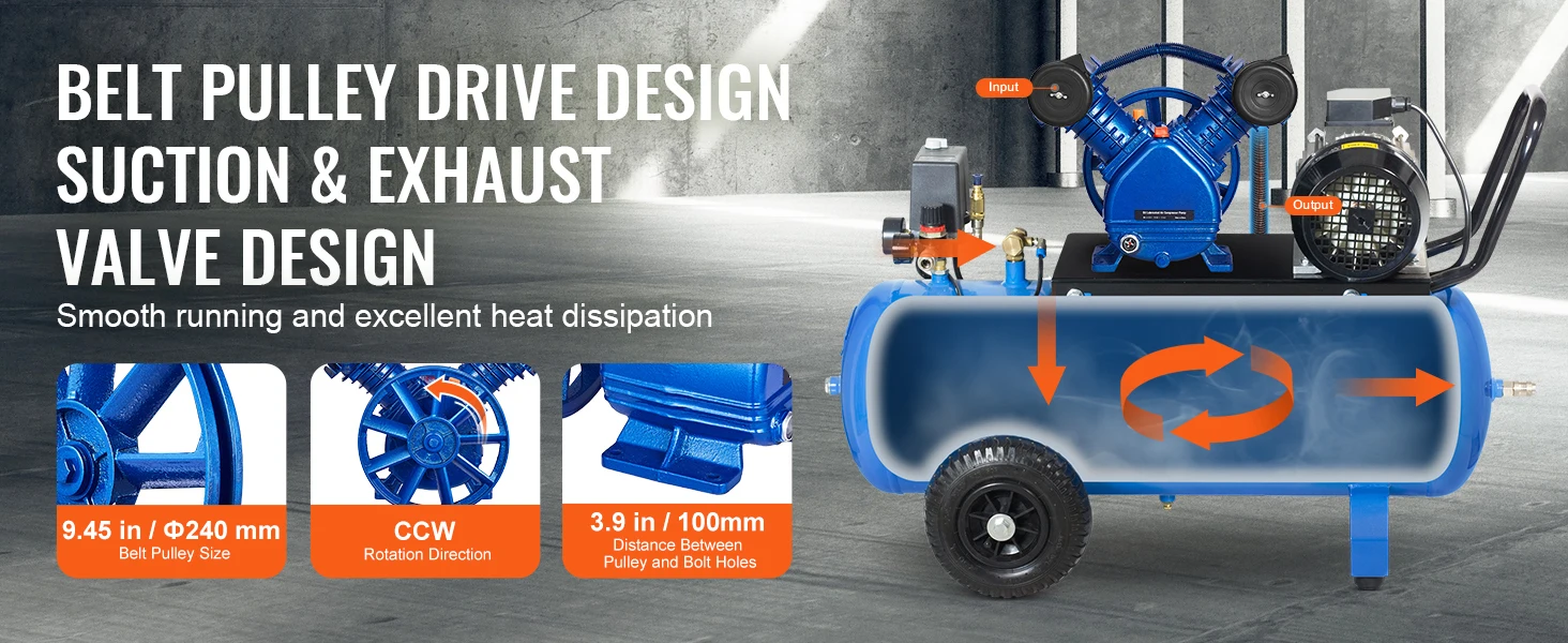 SucceBuy Air Compressor Head 5.5HP/3HP 90PSI Twin Cylinder Oil Lubricated Air Compressor Piston Dual Stage Air Compressor Pump