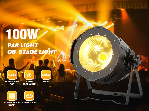 U'King 2PCS 100W COB LED Par Light Aluminium DMX Control Warm/Cold White LED Stage Light Effect for DJ Concert Party Wedding