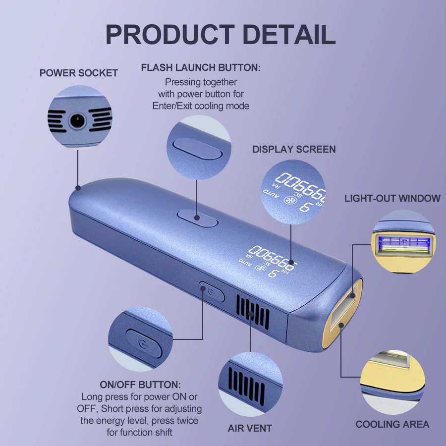 3in1 Portable IPL Hair Removal Device Cooling HR/RA/ SC Whole Body Treatment Dual Flash Modes for Women Men Permanent Bikini Trimmer Home Used Epilator