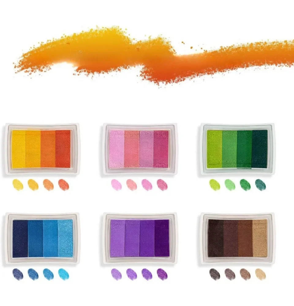 A set of 6 washable stamp ink pads in 24 colors