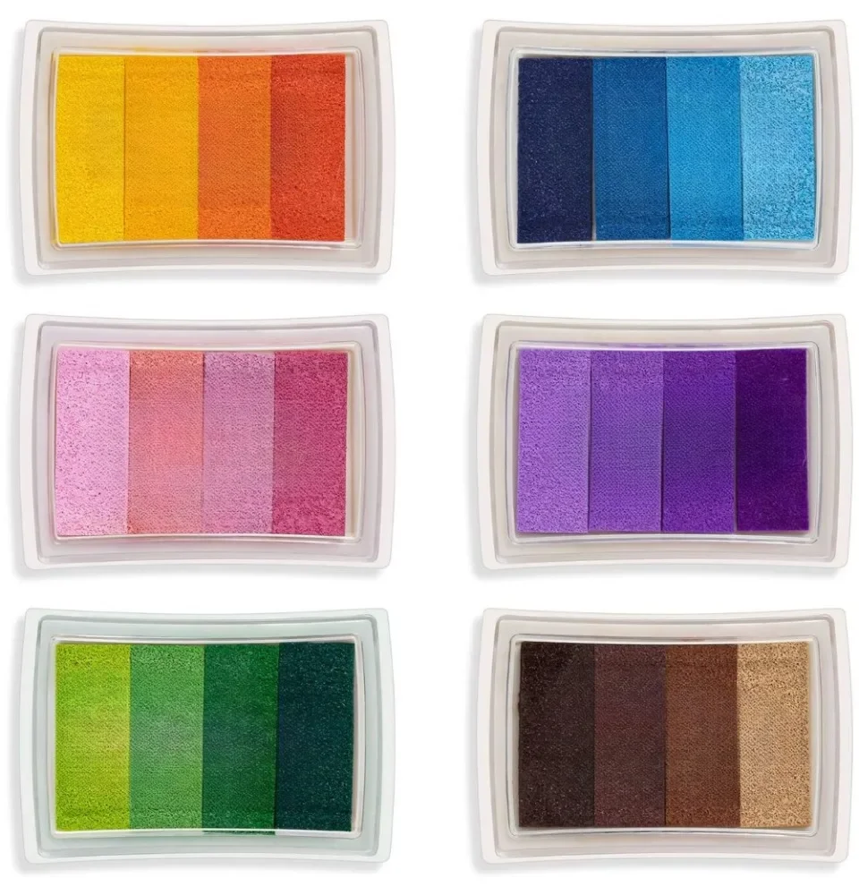A set of 6 washable stamp ink pads in 24 colors