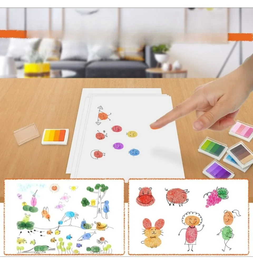 A set of 6 washable stamp ink pads in 24 colors