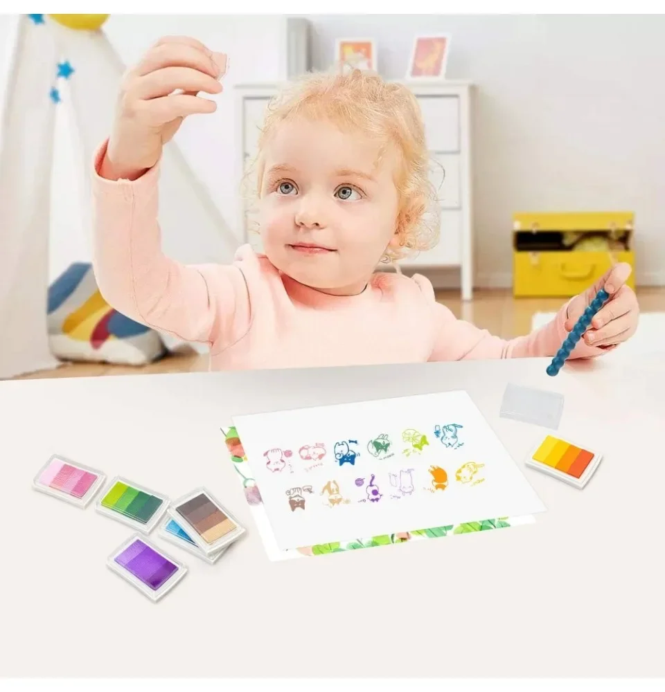 A set of 6 washable stamp ink pads in 24 colors