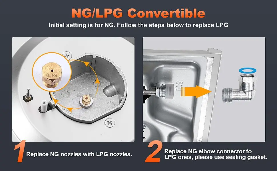12 Inch 2-Burner Dual Fuel NG/LPG Gas Stove | Built-in for RV, Camping & Kitchen | Thermocouple Protection | Stainless Steel