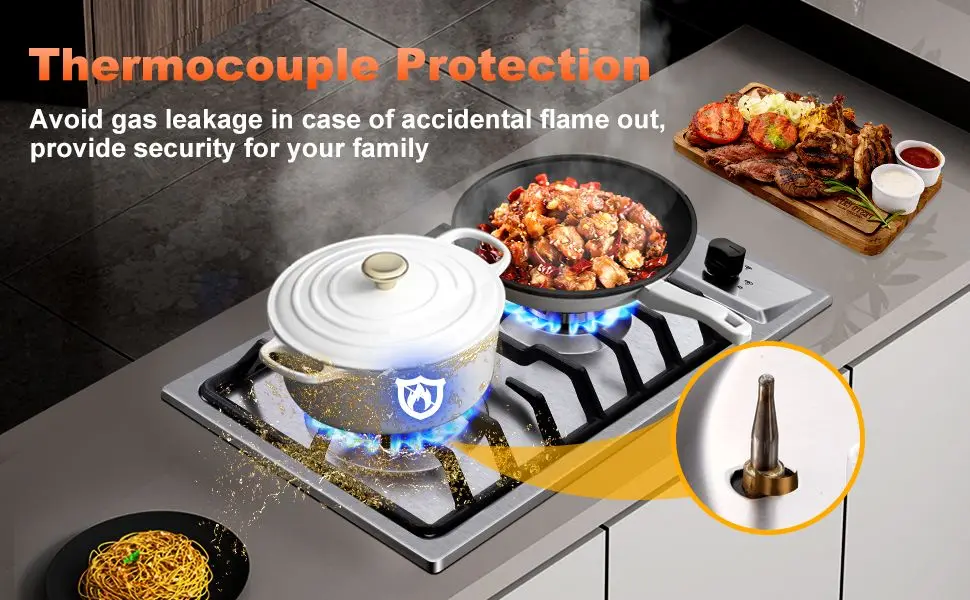 12 Inch 2-Burner Dual Fuel NG/LPG Gas Stove | Built-in for RV, Camping & Kitchen | Thermocouple Protection | Stainless Steel