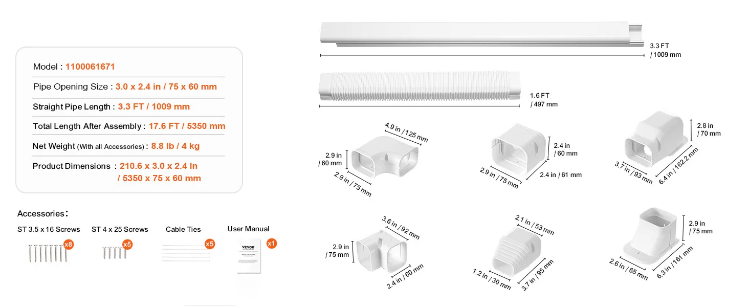 SucceBuy Mini Split Line Set Cover PVC Decorative Pipe Line Cover For Air Conditioner Easy to Install Paintable for Heat Pump