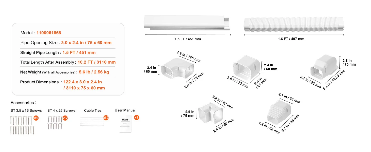 SucceBuy Mini Split Line Set Cover PVC Decorative Pipe Line Cover For Air Conditioner Easy to Install Paintable for Heat Pump