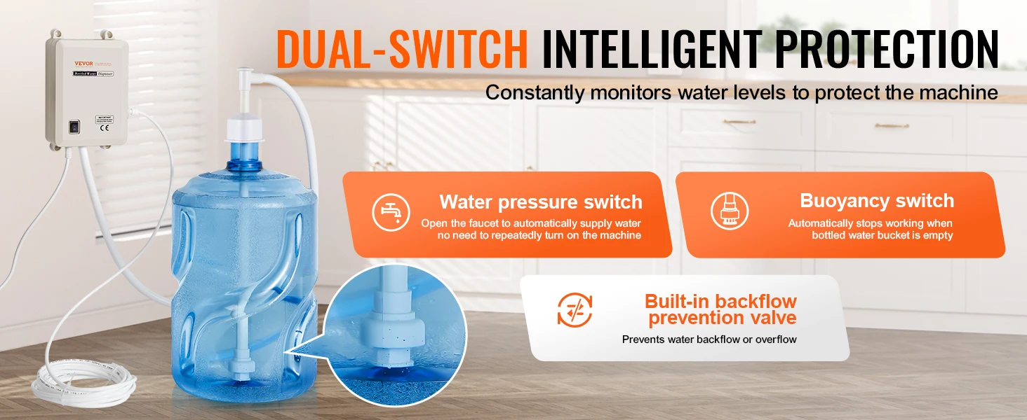 SucceBuy 5 Gallon Bottled Water Dispenser Pump System Automatic Electric Single Inlet Compatible Use w/ Tea Machine Refrigerator