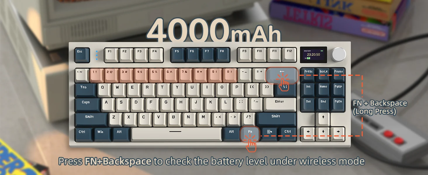 RK86 Wireless Mechanical Keyboard, 75% TKL Hot Swappable Tri-mode Gaming RGB Backlit Keyboard, Gasket Mount with LED Smart Displ