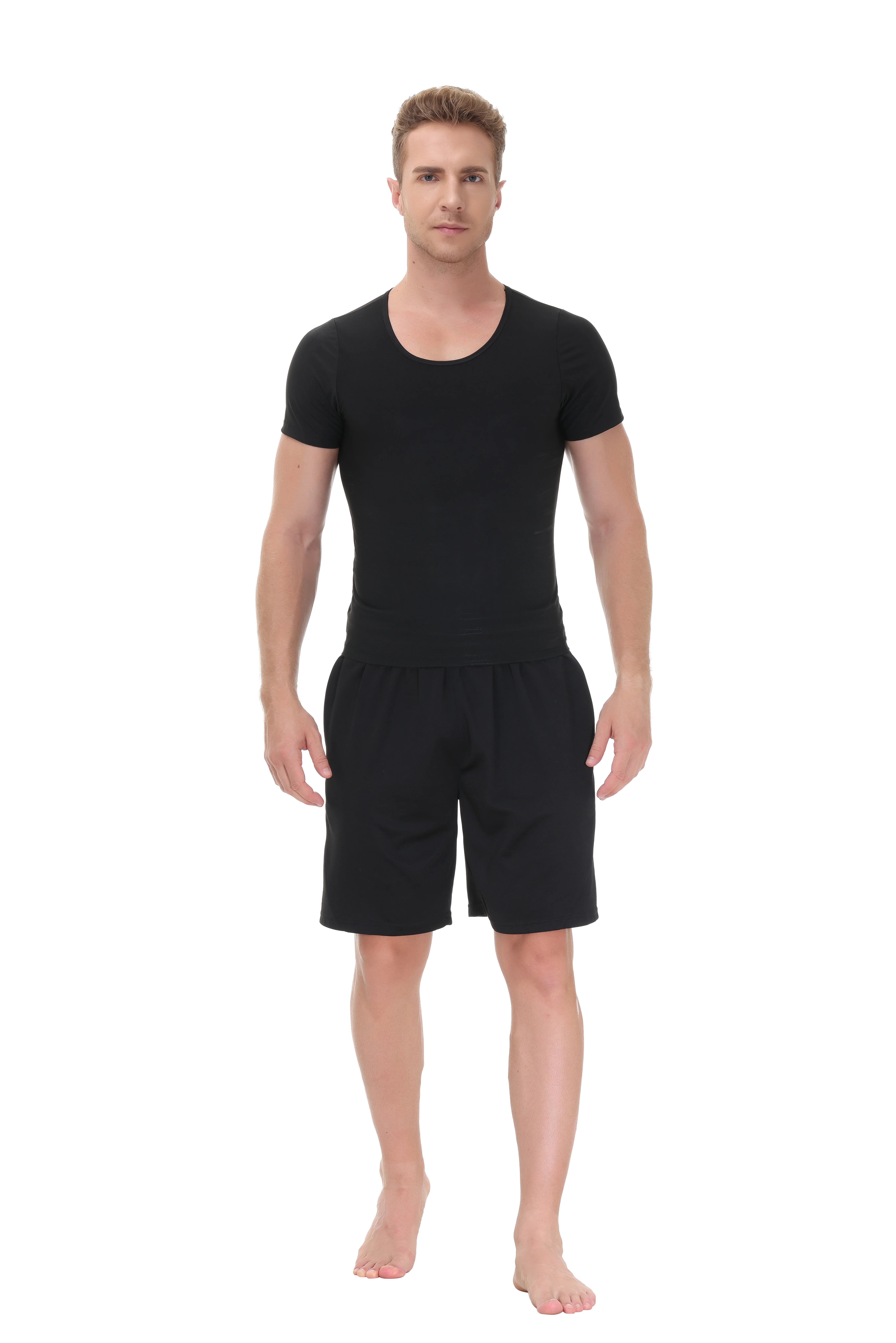 Pop Closets Sauna Shirt for Men Sweat Suit Short Sleeve Compression T-Shirt Weight Loss Body Shaper Shirts for Workout Sports