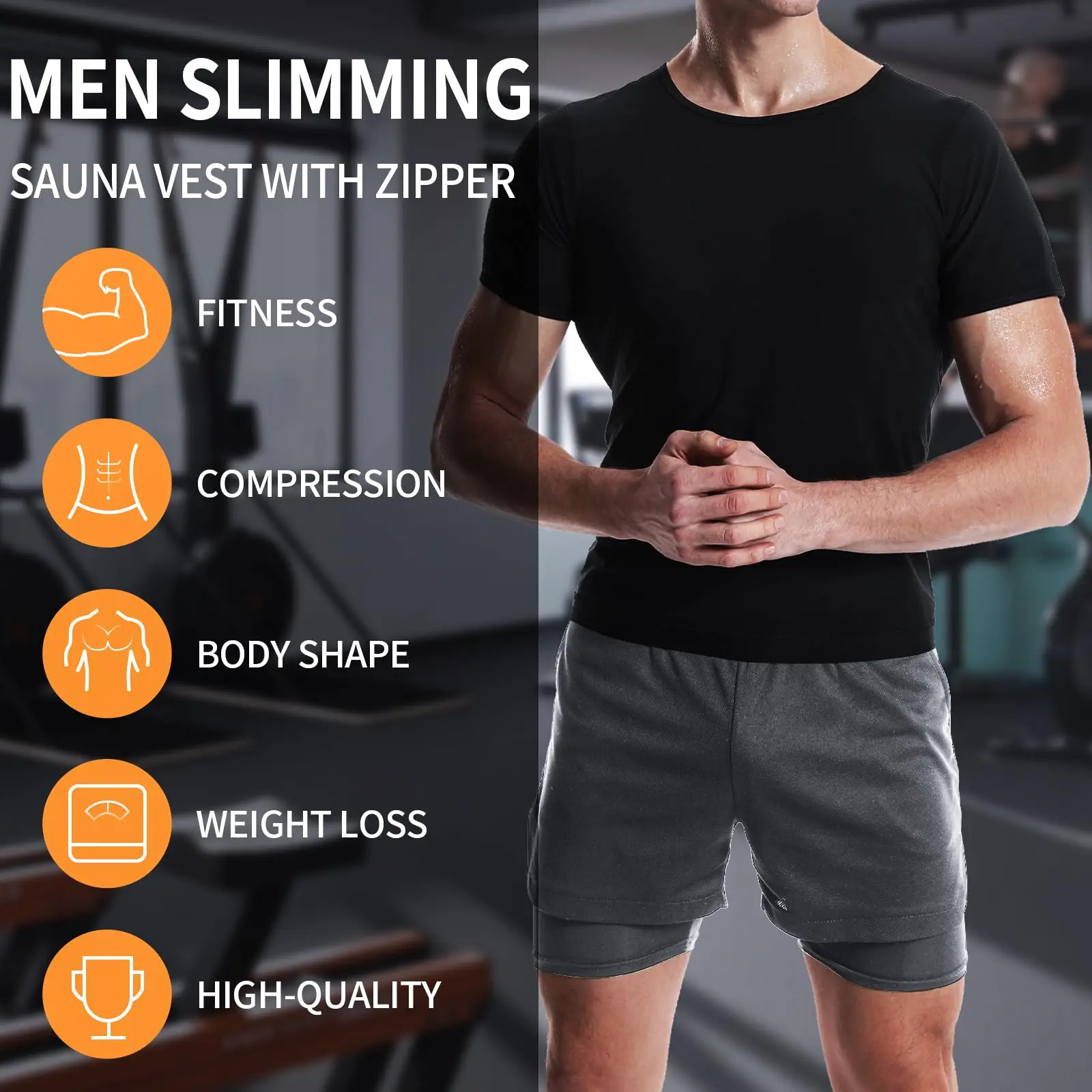Pop Closets Sauna Shirt for Men Sweat Suit Short Sleeve Compression T-Shirt Weight Loss Body Shaper Shirts for Workout Sports