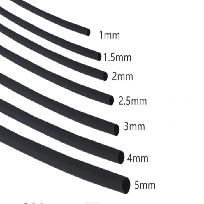 5 /1 METER/LOT BLACK 1mm 1.5mm 2mm 2.5mm 3mm 3.5mm 4mm 5mm 6mm Heat Shrink Tubing Tube