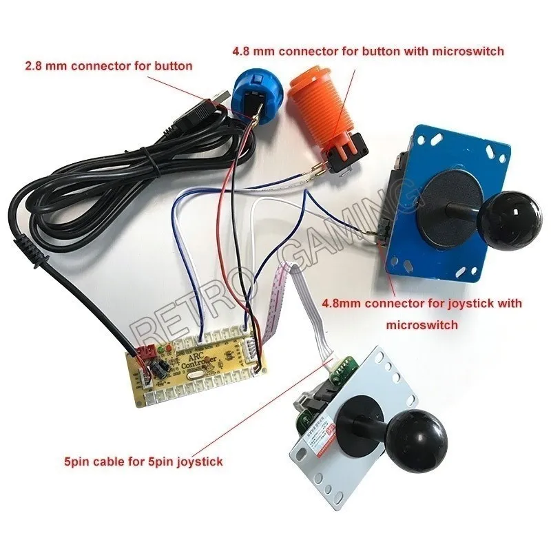 PC USB Zero Delay Encoder Circuit Board Kit Led Push Button Joystick 2.8mm 4.8mm 5Pin Cable For Raspberry Pi 4 Arcade DIY