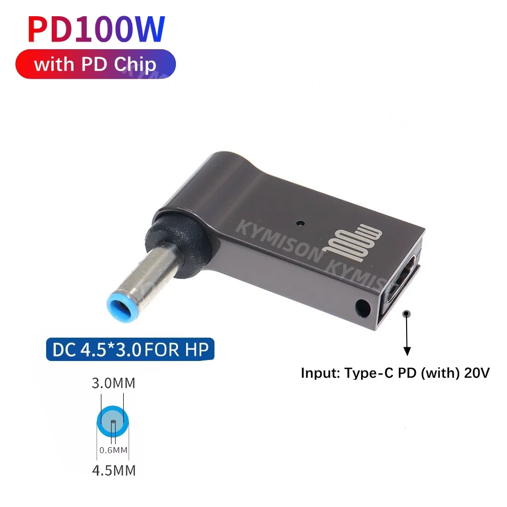Type C to 4.5x3.0mm Plug Converter 100W USB C PD Fast Charging Cable for HP / Dell Laptop Charger DC 4.5*3.0