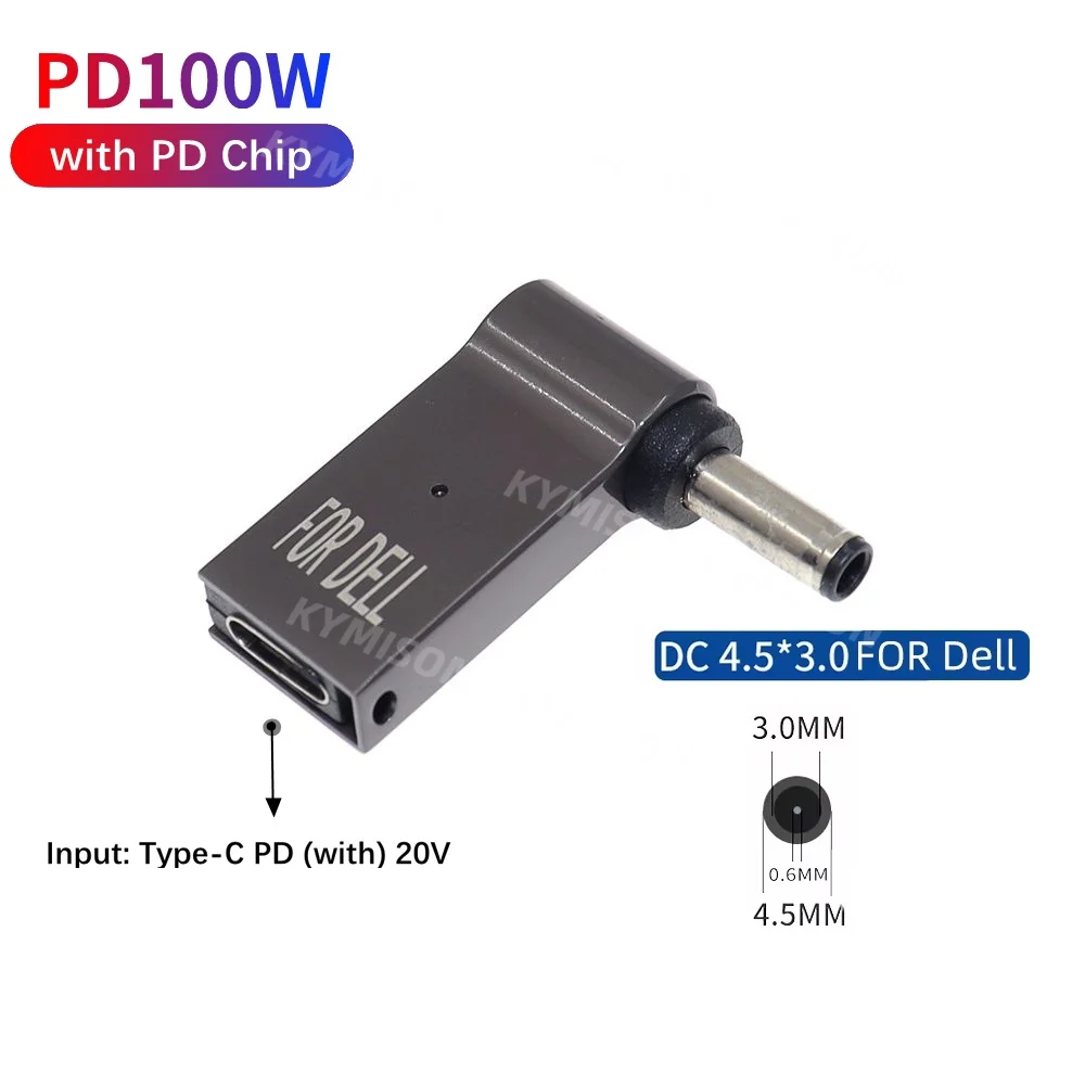 Type C to 4.5x3.0mm Plug Converter 100W USB C PD Fast Charging Cable for HP / Dell Laptop Charger DC 4.5*3.0