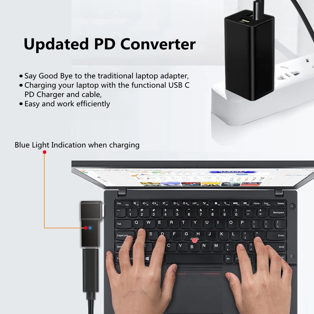 Type C to 4.5x3.0mm Plug Converter 100W USB C PD Fast Charging Cable for HP / Dell Laptop Charger DC 4.5*3.0