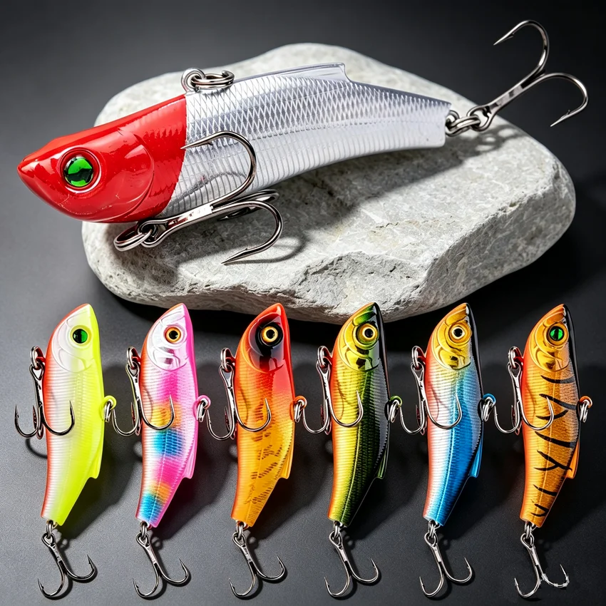 1 PCS 7 CM / 17.8g Winter Hard Sea Fishing Lure VIB 3D Bait Eyes The Swivel Diving Jig Wing Wobbler Pesca Crank Lures Swimbait