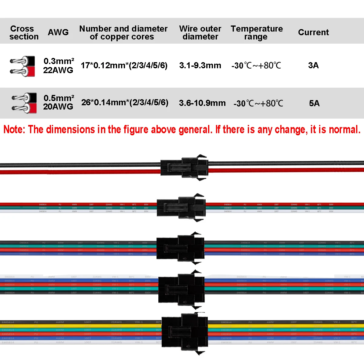 SM RGB LED Strip Connector 22 20AWG 2 3 4 5 6pin 5 10 50 100pair Male Female Wire JST Connector For 3528 5050 RGB RGBW LED Strip