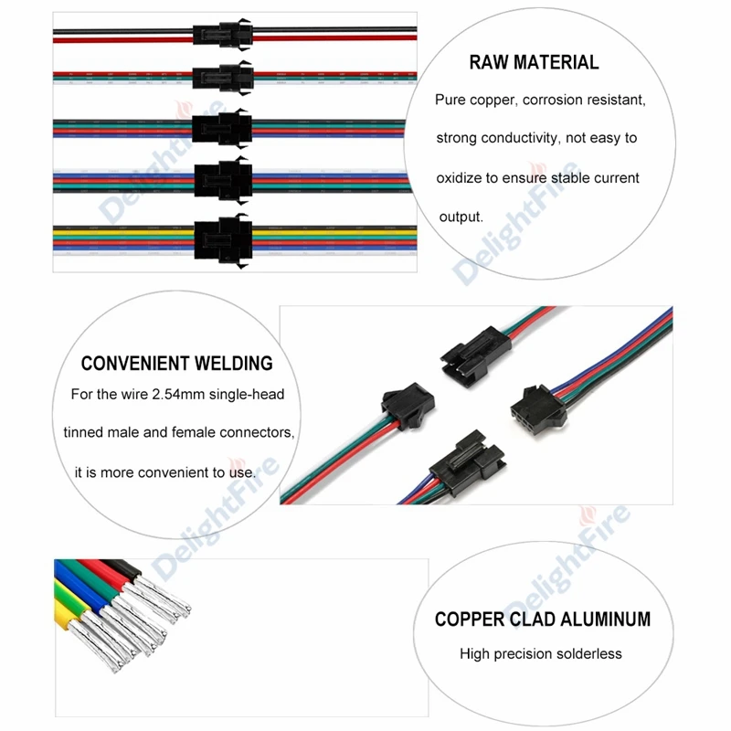 SM RGB LED Strip Connector 22 20AWG 2 3 4 5 6pin 5 10 50 100pair Male Female Wire JST Connector For 3528 5050 RGB RGBW LED Strip