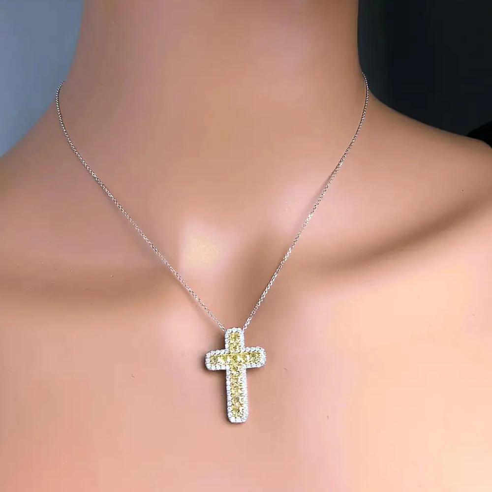 Huitan Simple Stylish Cross Shape Women Pendant Necklace Colorful Birthday Gift Shiny CZ Female Fashion Accessories Jewelry