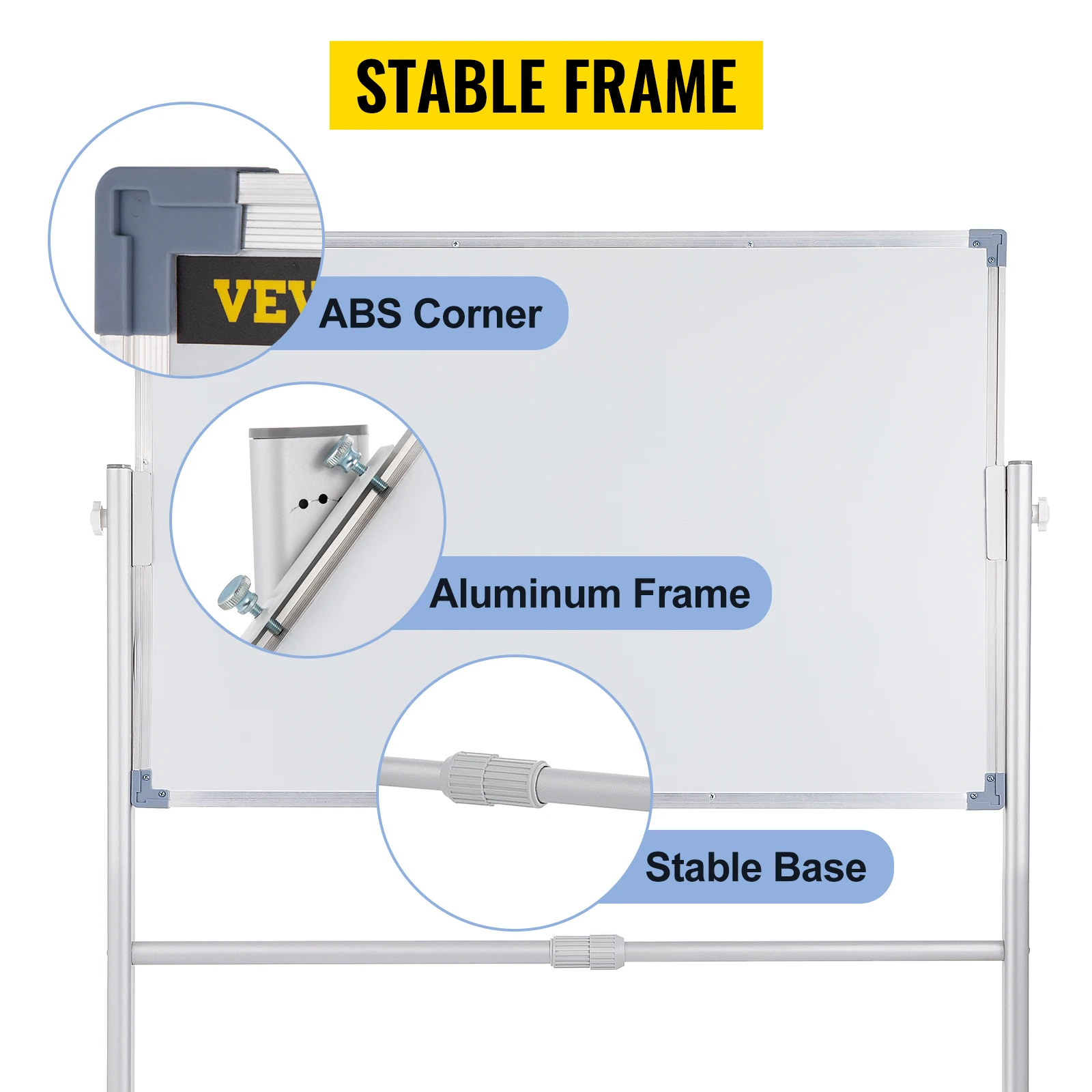 SucceBuy Mobile Magnetic Whiteboard 36 x 24 Inch Double Sided 360 Degree Reversible Rolling Dry Erase Board Height Adjustable