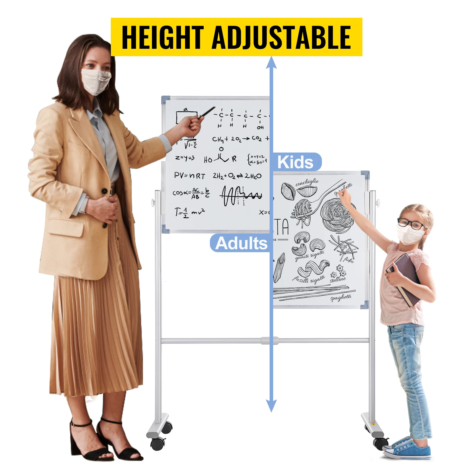 SucceBuy Mobile Magnetic Whiteboard 36 x 24 Inch Double Sided 360 Degree Reversible Rolling Dry Erase Board Height Adjustable