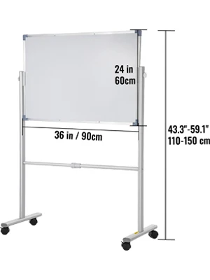 SucceBuy Mobile Magnetic Whiteboard 36 x 24 Inch Double Sided 360 Degree Reversible Rolling Dry Erase Board Height Adjustable