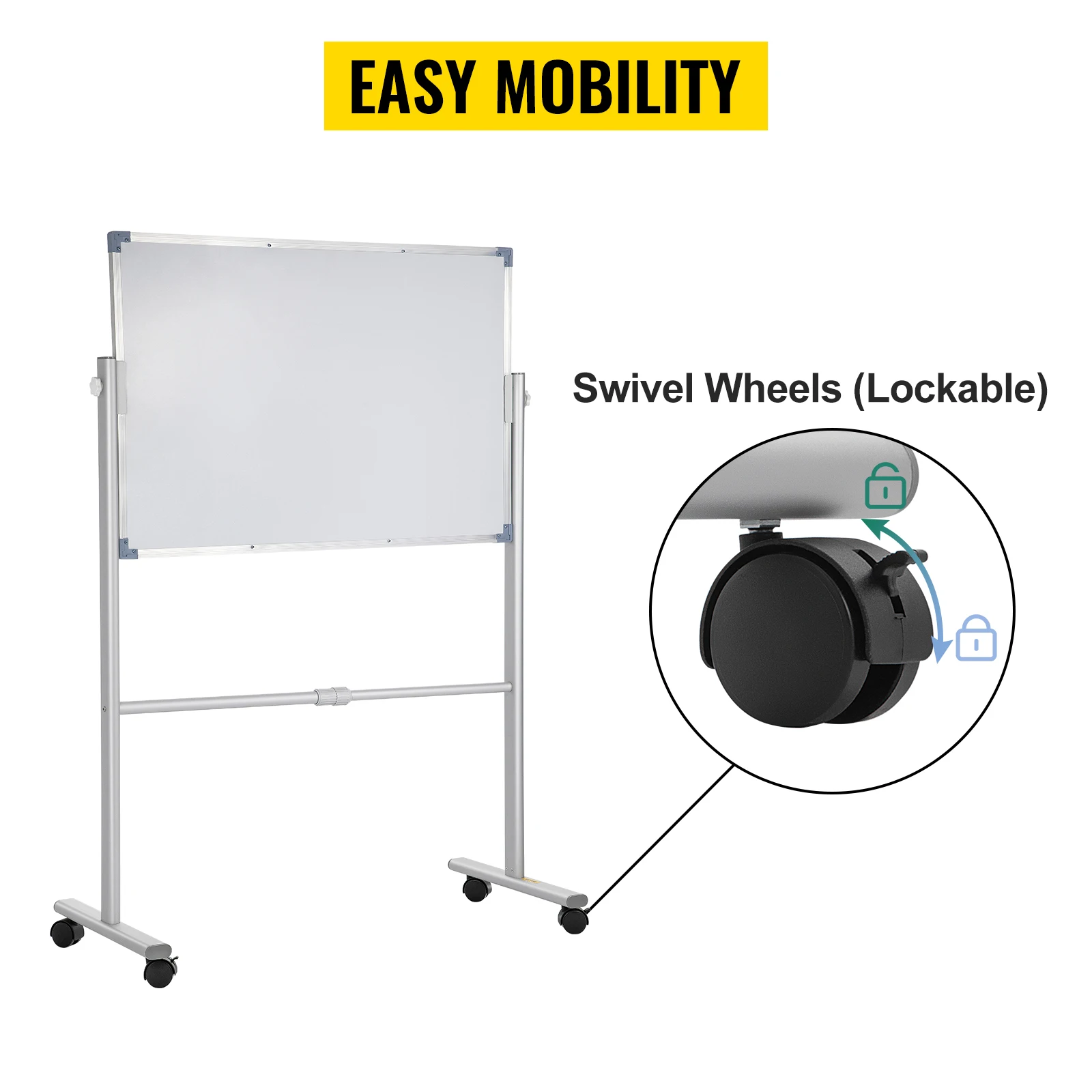 SucceBuy Mobile Magnetic Whiteboard 36 x 24 Inch Double Sided 360 Degree Reversible Rolling Dry Erase Board Height Adjustable
