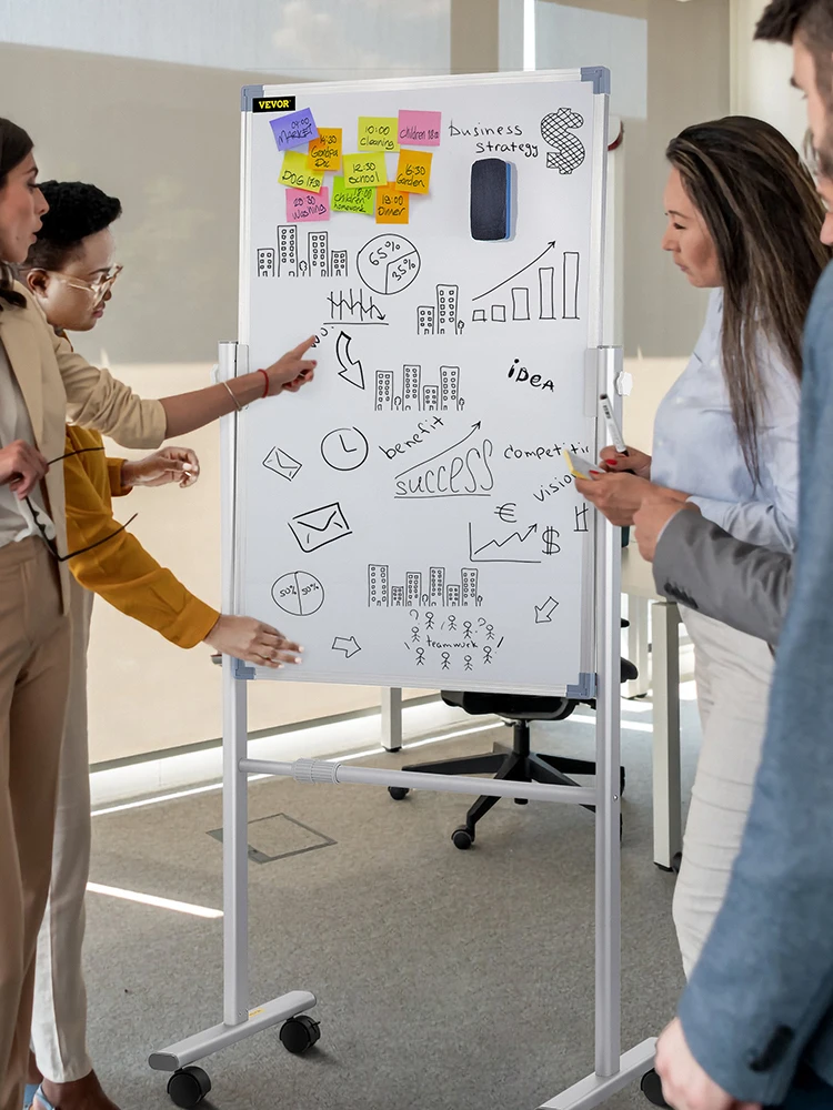 SucceBuy Mobile Magnetic Whiteboard 36 x 24 Inch Double Sided 360 Degree Reversible Rolling Dry Erase Board Height Adjustable