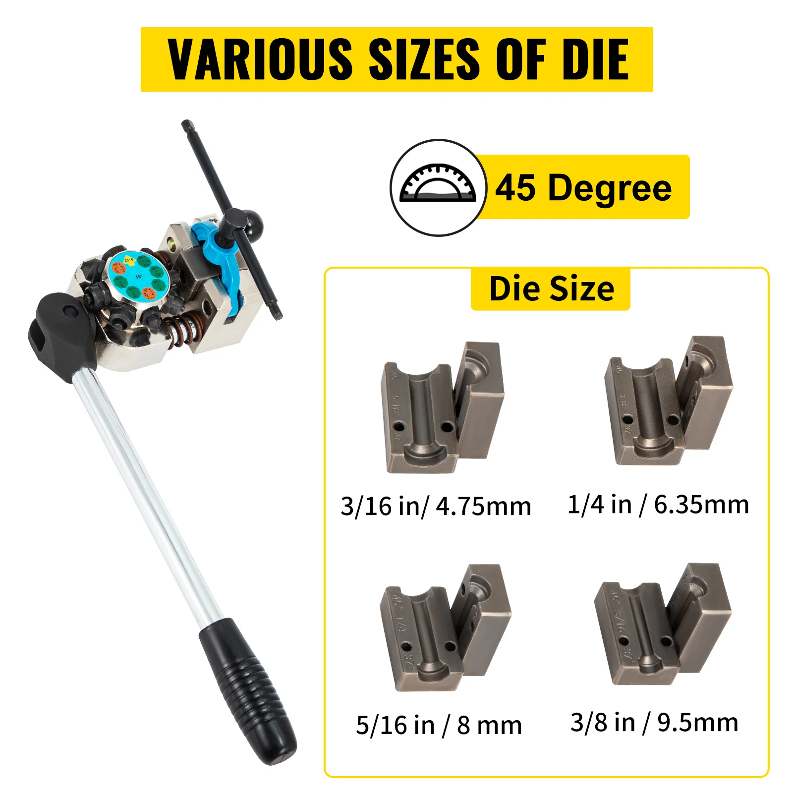 SucceBuy Brake Line Flaring Tool 45° Double Flares for 3/16" 1/4" 5/16" 3/8" Tube Size Suitable for Soft Metal of Copper Lines