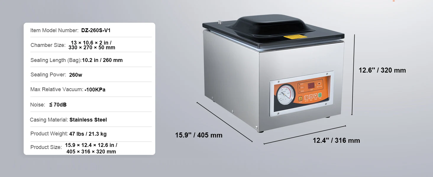 SucceBuy DZ-260S Chamber Vacuum Sealer 260W Vacuum Packing Machine with 10.2" Sealing Length for Wet Foods Meats Home Kitchen