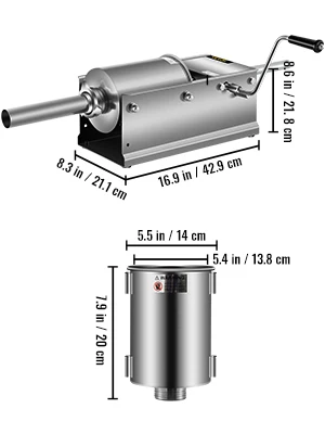 SucceBuy 3L Horizontal Sausage Stuffer Manual Sausage Maker Stainless Steel With 5 Filling Nozzles For Home & Commercial Use