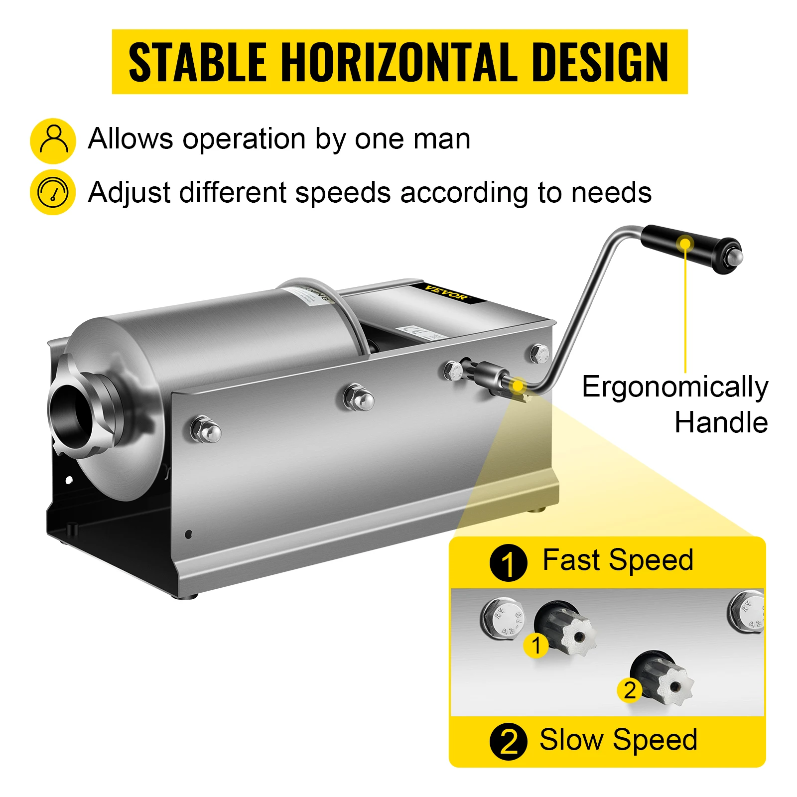 SucceBuy 3L Horizontal Sausage Stuffer Manual Sausage Maker Stainless Steel With 5 Filling Nozzles For Home & Commercial Use