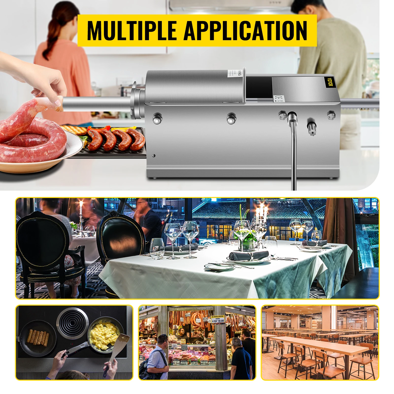 SucceBuy 3L Horizontal Sausage Stuffer Manual Sausage Maker Stainless Steel With 5 Filling Nozzles For Home & Commercial Use