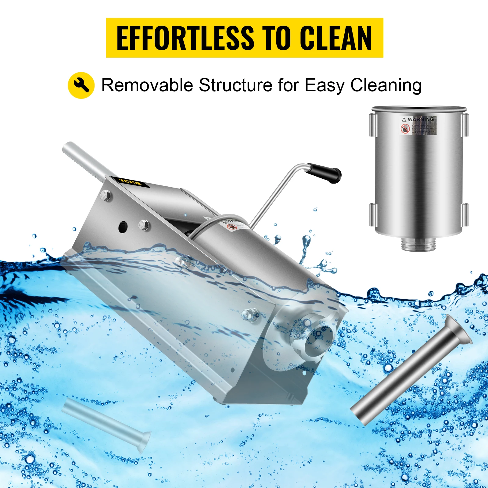 SucceBuy 3L Horizontal Sausage Stuffer Manual Sausage Maker Stainless Steel With 5 Filling Nozzles For Home & Commercial Use