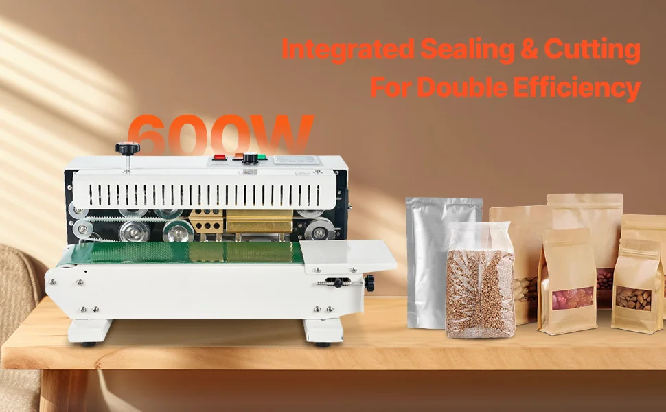 SucceBuy Horizontal Bag Band Sealing Machine Continuous Band Sealer Machine Carbon Steel for 0.02-0.8 mm Plastic Bags Films