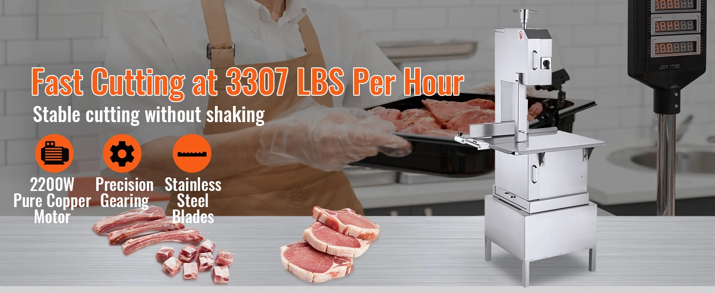 SucceBuy Commercial Electric Meat Bandsaw Stainless Steel Vertical Bone Sawing Frozen Meat Cutter with 6 Blades for Pork Beef