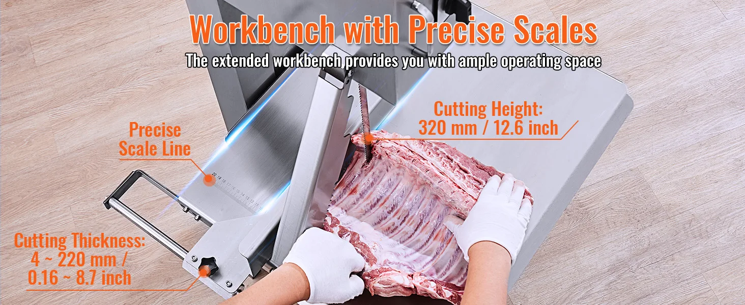 SucceBuy Commercial Electric Meat Bandsaw Stainless Steel Vertical Bone Sawing Frozen Meat Cutter with 6 Blades for Pork Beef