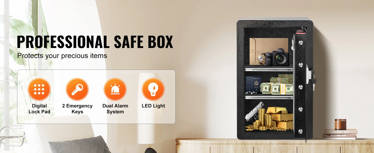 SucceBuy Single Door 4.0 cu.ft Safe Box w/ Key Lock Password & Fingerprint Safe Lock Box with Fireproof Bag Key Rack & LED Light