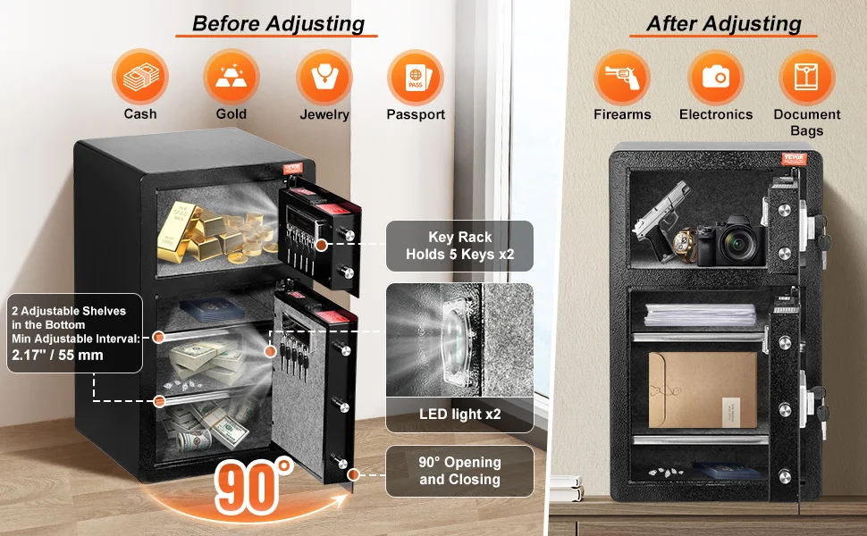SucceBuy Single Door 4.0 cu.ft Safe Box w/ Key Lock Password & Fingerprint Safe Lock Box with Fireproof Bag Key Rack & LED Light